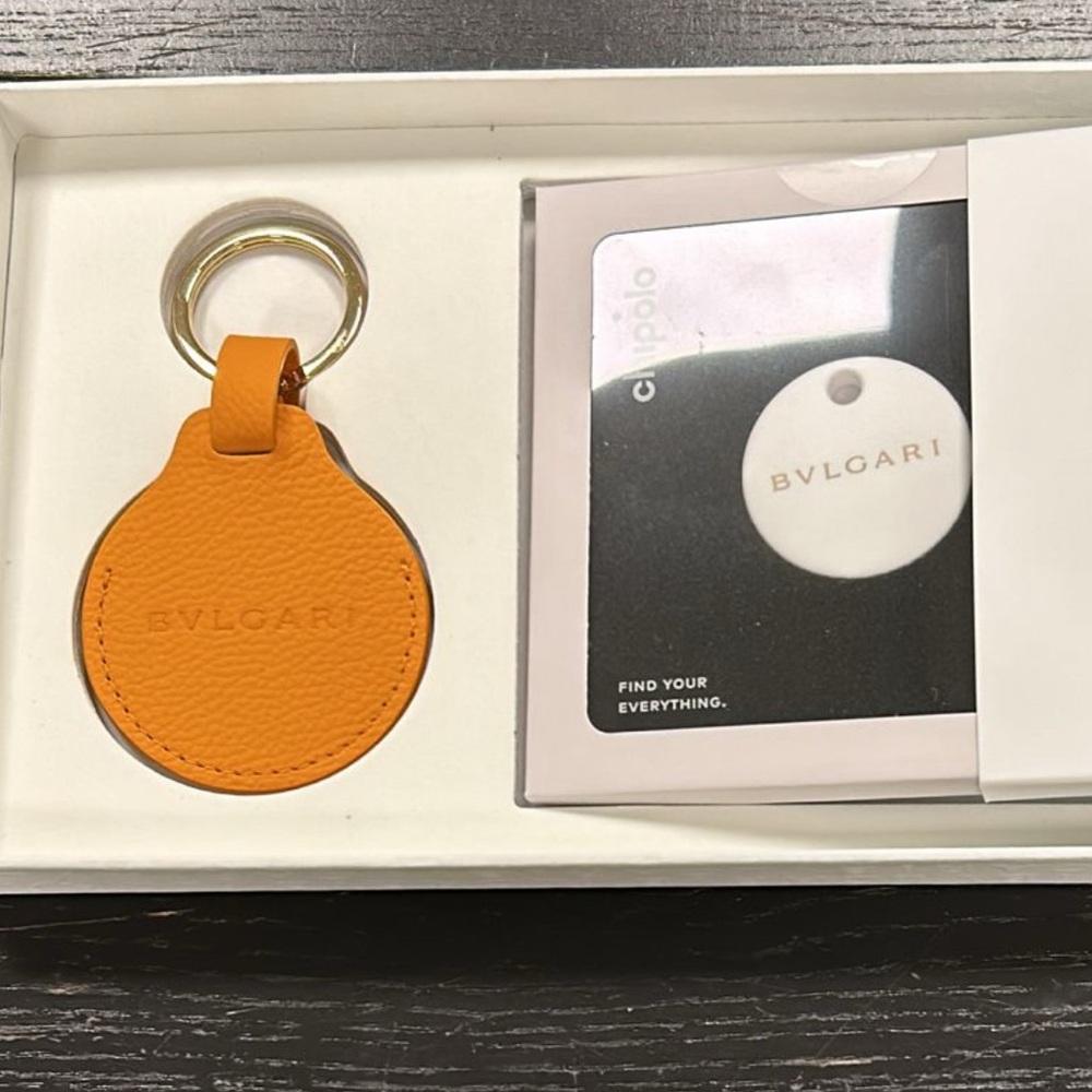 Bulgari Orange Leather Keychain (brand new) compatible with Apple AirTag